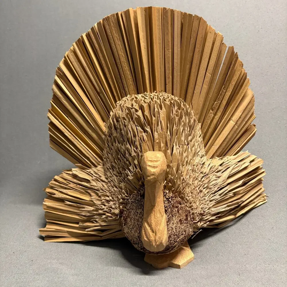 Handcrafted Man Woman Turkey Figurines‎ Thanksgiving Decor Straw Wood Corn Husks
